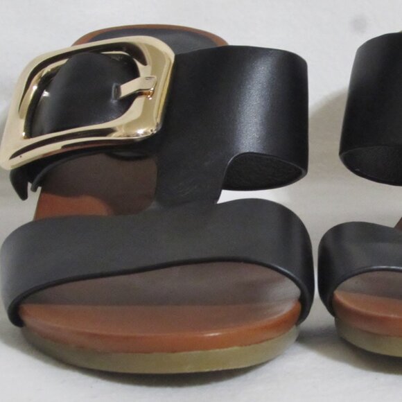 NEW Ladies VANELI Black Leather Sandals Slides Heels Shoes 9 N 9 N Orig $195 - Picture 4 of 7